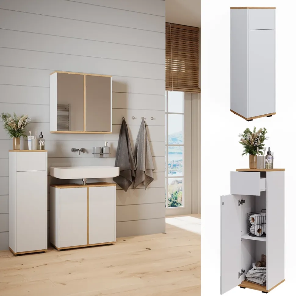 Midischrank Didi Weiß/Artisan 30 x 97 cm mit Schublade Vicco