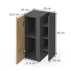Midischrank Edelin Anthrazit/Artisan 35 x 60 cm mit 3 Ablagefächern Vicco