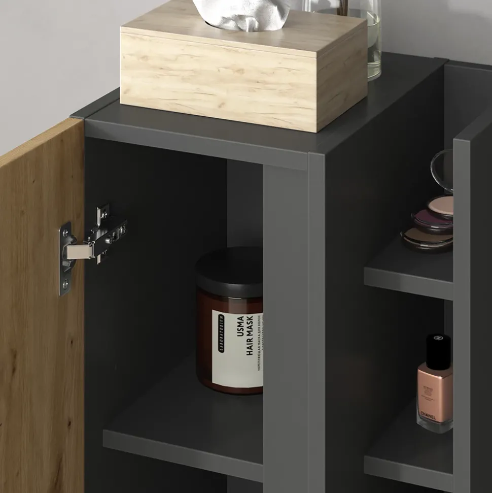 Midischrank Edelin Anthrazit/Artisan 35 x 60 cm mit 3 Ablagefächern Vicco