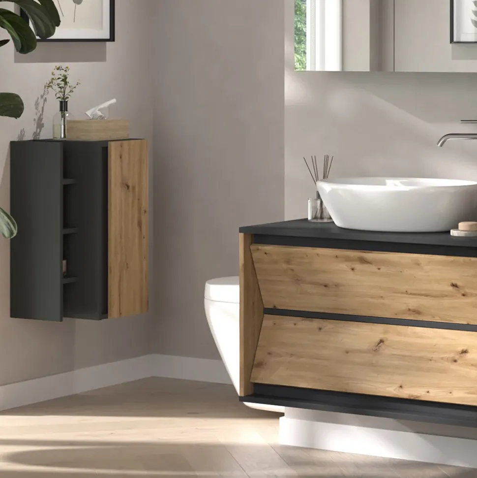 Midischrank Edelin Anthrazit/Artisan 35 x 60 cm mit 3 Ablagefächern Vicco