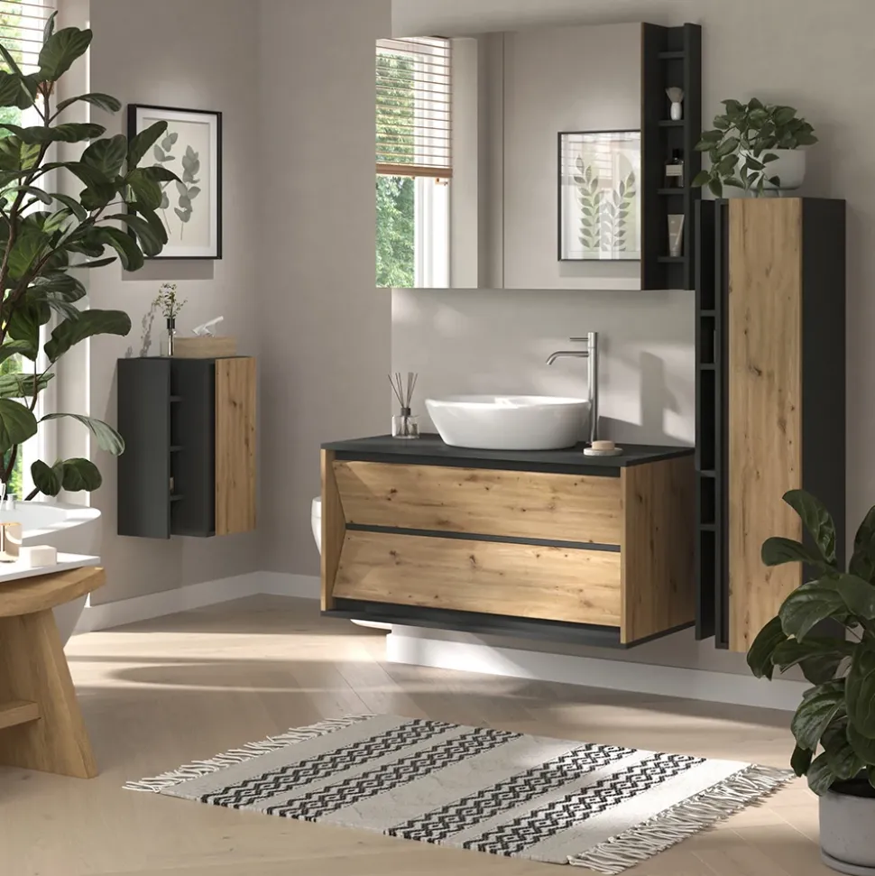 Midischrank Edelin Anthrazit/Artisan 35 x 60 cm mit 3 Ablagefächern Vicco