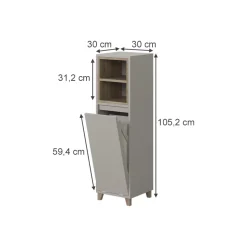 Midischrank Elnor Greige 30 x 105.2 cm mit ausklappbarem Wäschebehälter Vicco