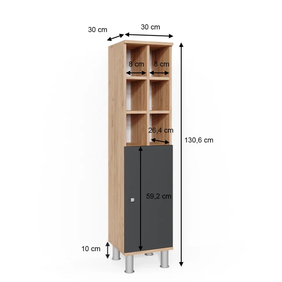 Midischrank Fynn Anthrazit 30 x 130.6 cm große Tür Vicco