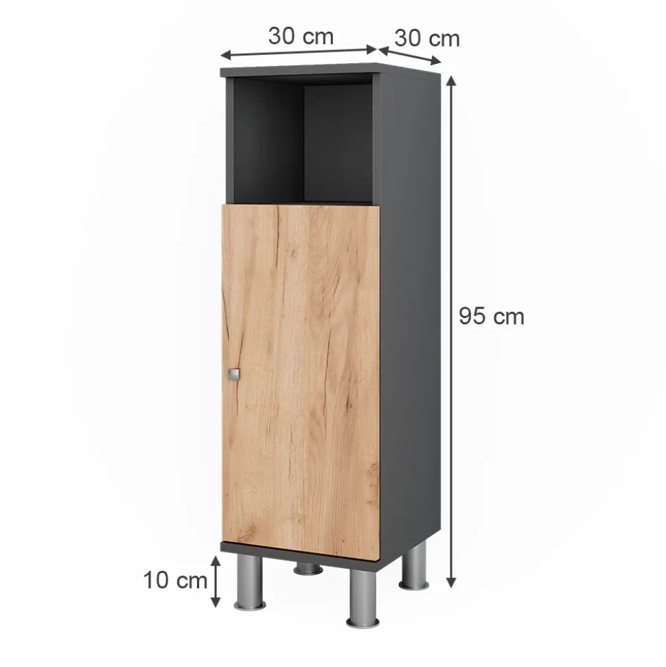 Midischrank Fynn Anthrazit/Goldkraft Eiche 30 x 95 cm Vicco