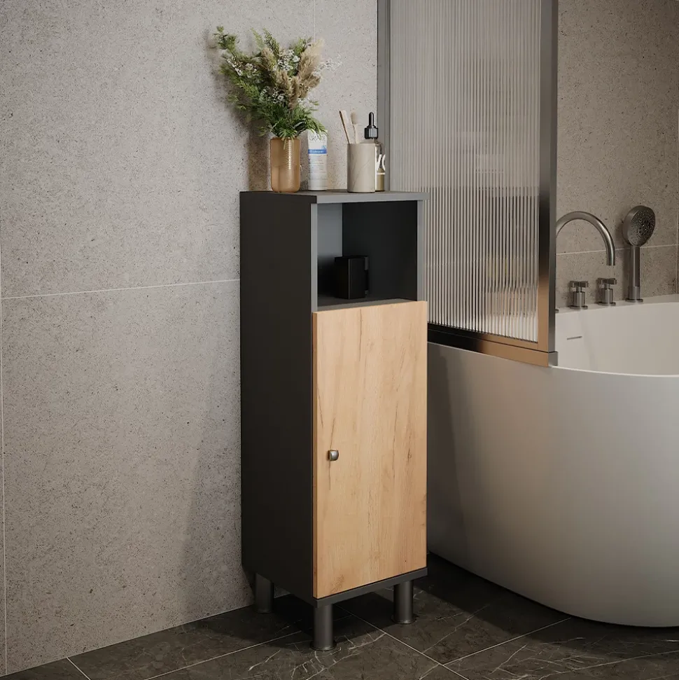 Midischrank Fynn Anthrazit/Goldkraft Eiche 30 x 95 cm Vicco