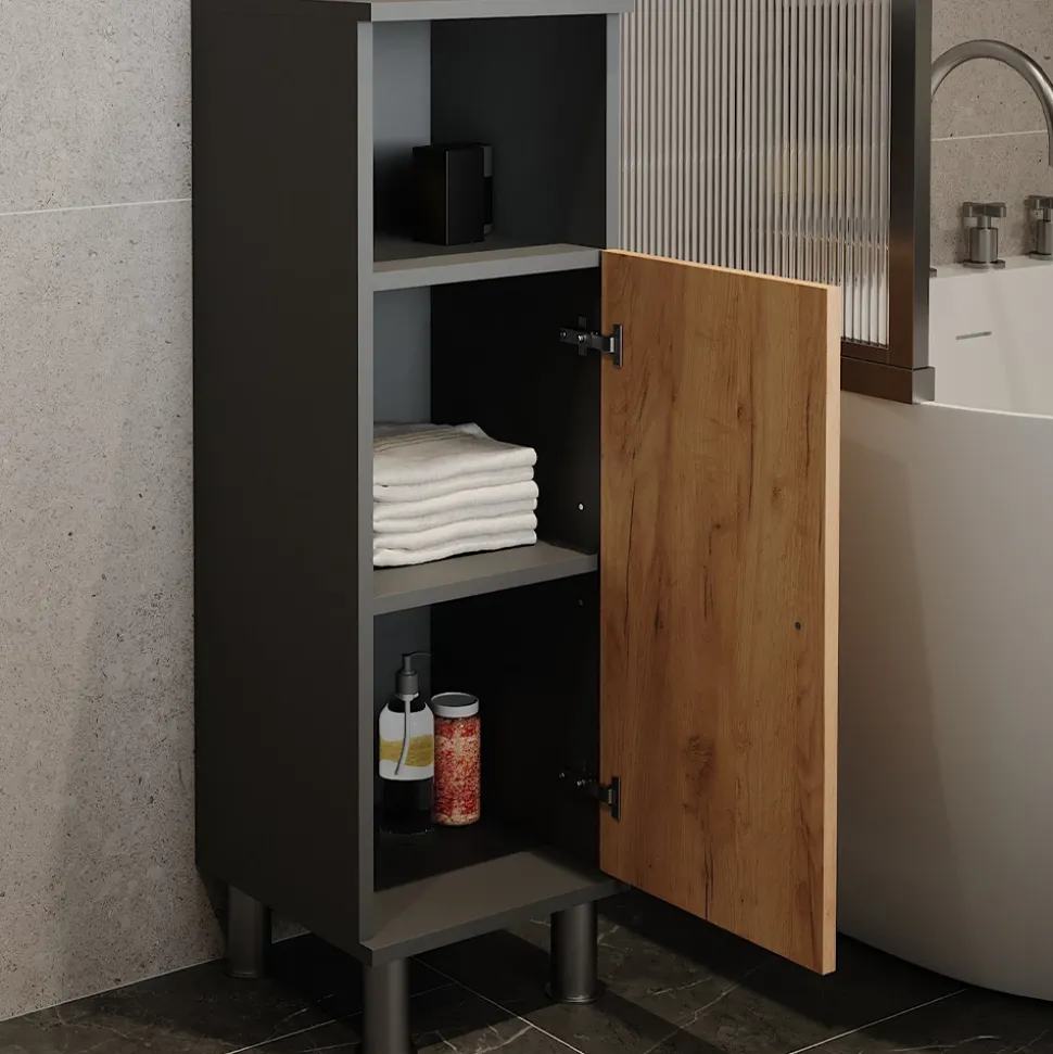 Midischrank Fynn Anthrazit/Goldkraft Eiche 30 x 95 cm Vicco