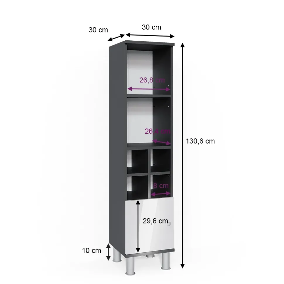 Midischrank Fynn Weiß Hochglanz 30 x 130.6 cm kleine Tür Vicco