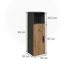 Midischrank Irma Anthrazit/Artisan 30 x 93 cm mit 1 Tür Vicco