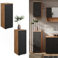 Midischrank Irma Anthrazit mit Wabenstruktur 30 x 81 cm mit 1 Schublade, 2 Fächer, Badezimmer Vicco