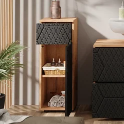 Midischrank Irma Anthrazit mit Wabenstruktur 30 x 81 cm mit 1 Schublade, 2 Fächer, Badezimmer Vicco