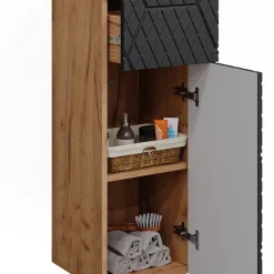 Midischrank Irma Anthrazit mit Wabenstruktur 30 x 81 cm mit 1 Schublade, 2 Fächer, Badezimmer Vicco