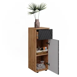 Midischrank Irma Anthrazit mit Wabenstruktur 30 x 81 cm mit 1 Schublade, 2 Fächer, Badezimmer Vicco