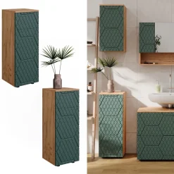 Midischrank Irma Grün/Goldkraft Eiche 30 x 81 cm mit 1 Schublade, 2 Fächer, Badezimmer Vicco