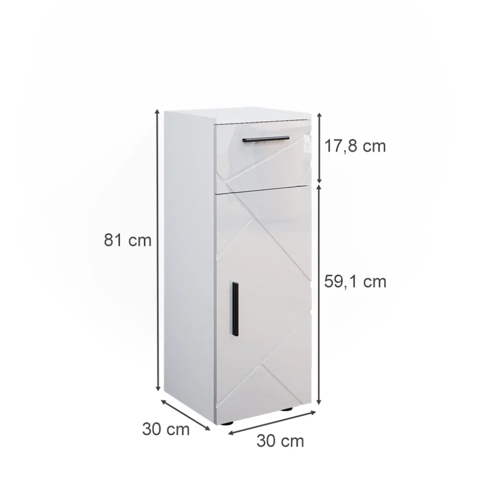 Midischrank Irma Weiß Hochglanz 30 x 81 cm Vicco