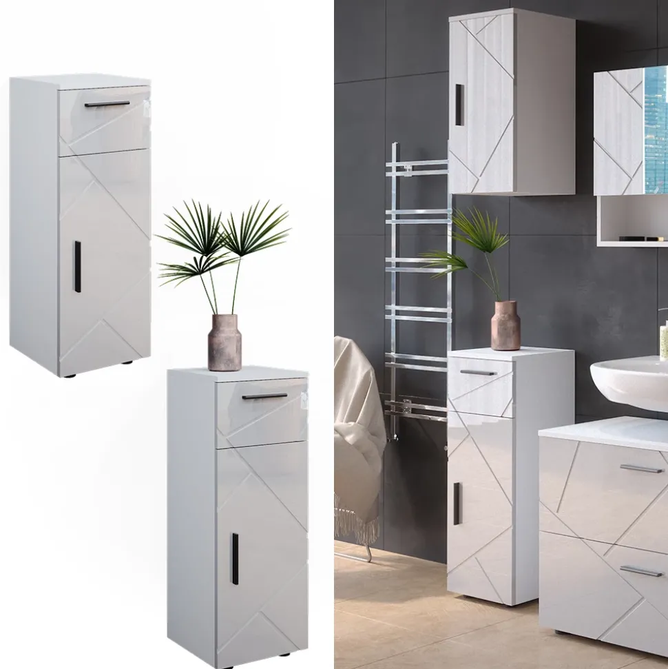 Midischrank Irma Weiß Hochglanz 30 x 81 cm Vicco