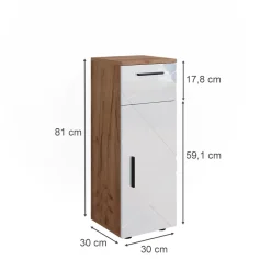 Midischrank Irma Weiß Hochglanz/Goldkraft Eiche 30 x 81 cm Vicco