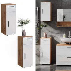 Midischrank Irma Weiß Hochglanz/Goldkraft Eiche 30 x 81 cm Vicco