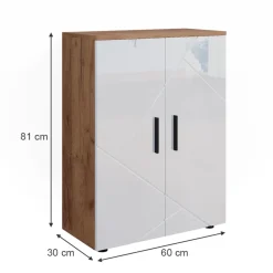 Midischrank Irma Weiß Hochglanz/Goldkraft Eiche 60 x 81 cm Vicco