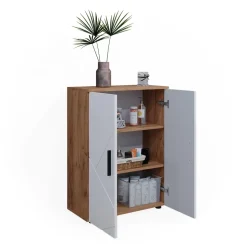 Midischrank Irma Weiß Hochglanz/Goldkraft Eiche 60 x 81 cm Vicco