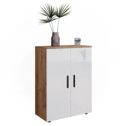 Midischrank Irma Weiß Hochglanz/Goldkraft Eiche 60 x 81 cm Vicco