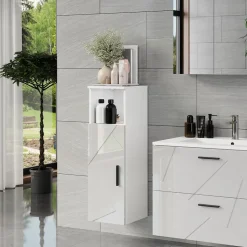 Midischrank Irma Weiß/Weiß Hochglanz 30 x 93 cm mit Tür Vicco