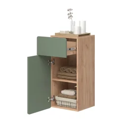 Midischrank Izan Grün/Goldkraft Eiche 36.6 x 76.6 cm mit Schublade und Tür Vicco