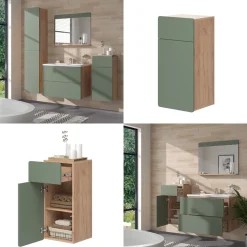 Midischrank Izan Grün/Goldkraft Eiche 36.6 x 76.6 cm mit Schublade und Tür Vicco