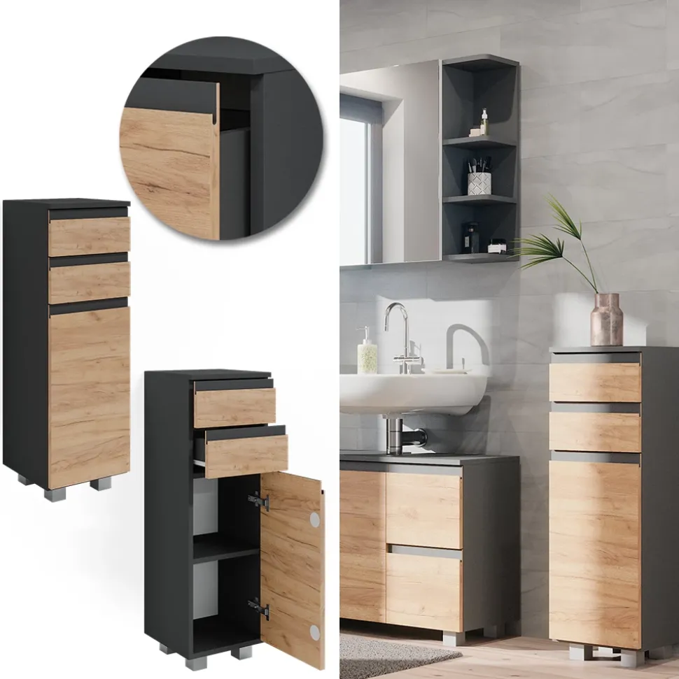 Midischrank J-Shape Goldkraft Eiche 30 x 95 cm Vicco