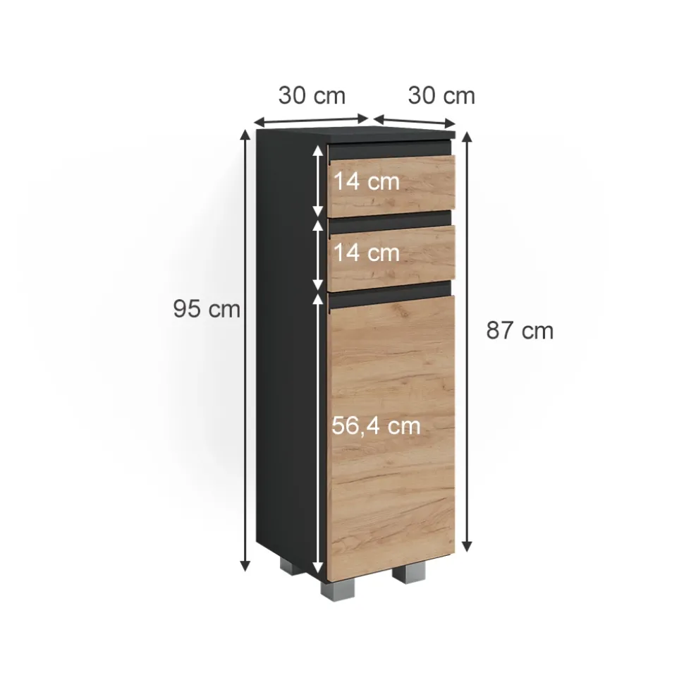 Midischrank J-Shape Goldkraft Eiche 30 x 95 cm Vicco