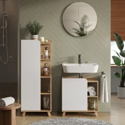 Midischrank Karen Sonoma/Weiß 50 x 128 cm mit Tür und offenen Fächern Vicco