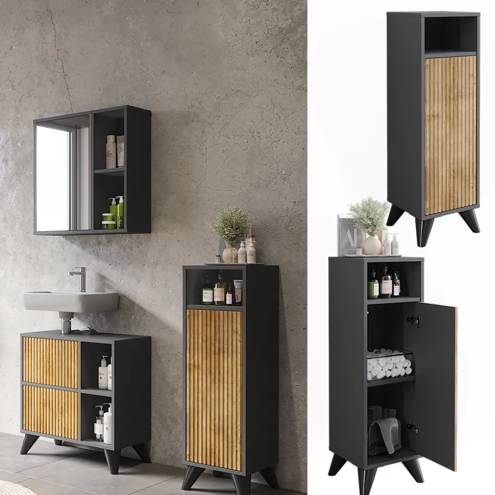 Midischrank Leano Anthrazit/Bergeiche 30 x 97 cm mit Tür Vicco