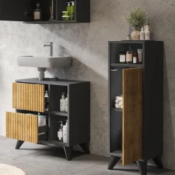 Midischrank Leano Anthrazit/Bergeiche 30 x 97 cm mit Tür Vicco