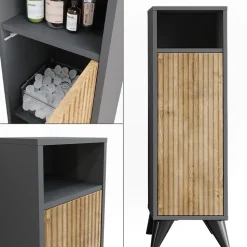 Midischrank Leano Anthrazit/Bergeiche 30 x 97 cm mit Tür Vicco