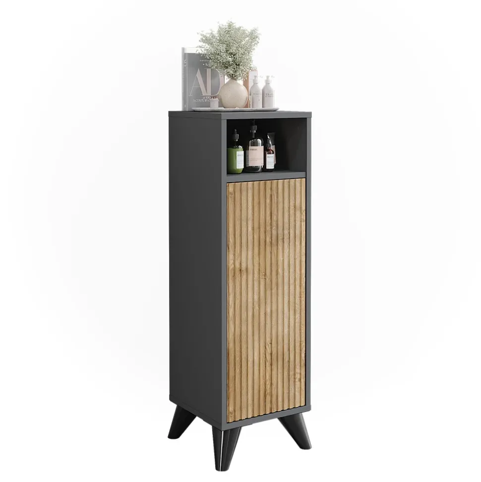 Midischrank Leano Anthrazit/Bergeiche 30 x 97 cm mit Tür Vicco