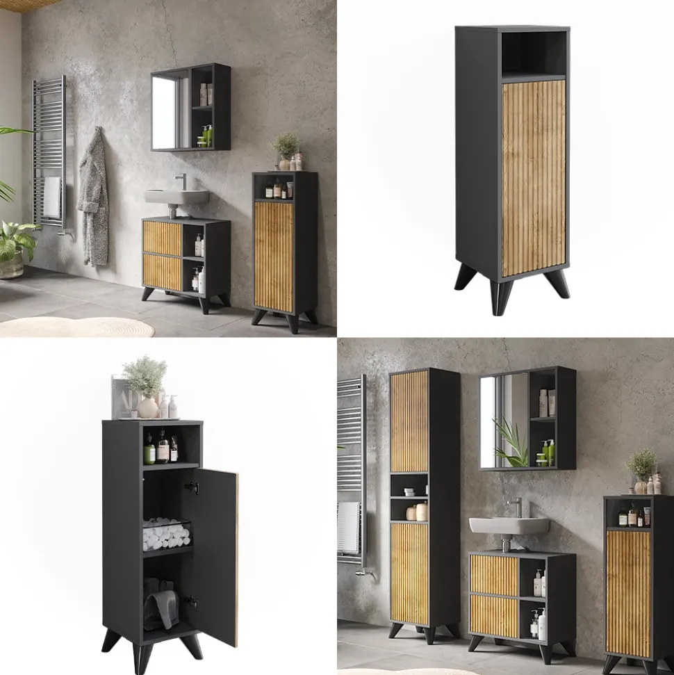 Midischrank Leano Anthrazit/Bergeiche 30 x 97 cm mit Tür Vicco