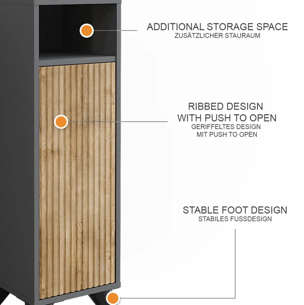 Midischrank Leano Anthrazit/Bergeiche 30 x 97 cm mit Tür Vicco