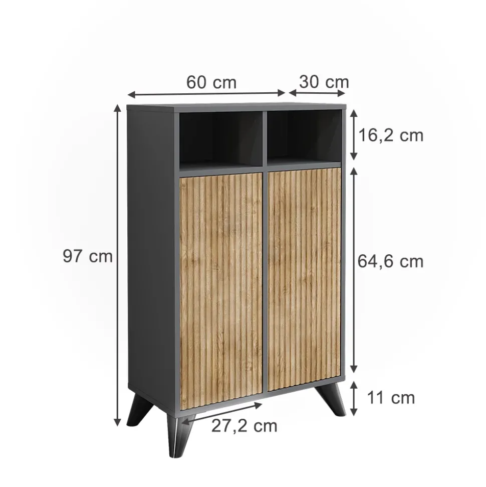 Midischrank Leano Anthrazit/Bergeiche 60 x 97 cm mit 2 Türen Vicco