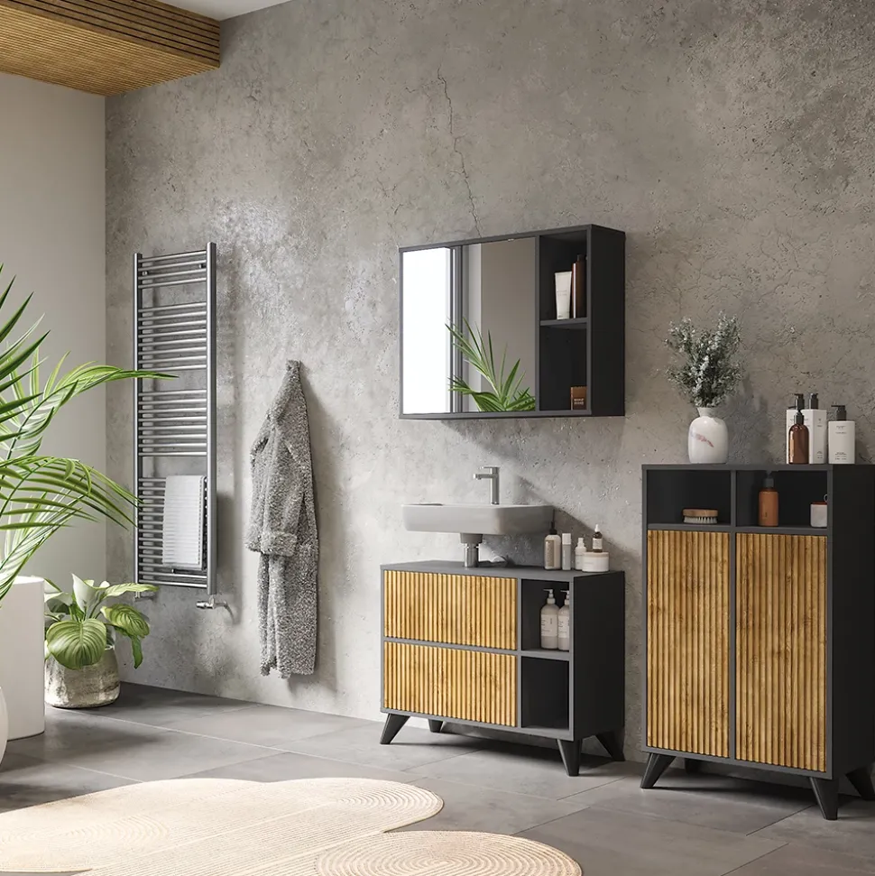 Midischrank Leano Anthrazit/Bergeiche 60 x 97 cm mit 2 Türen Vicco