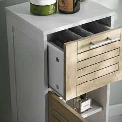 Midischrank Looma Weiß/Eiche 35 x 80 cm mit 1 Schublade Vicco