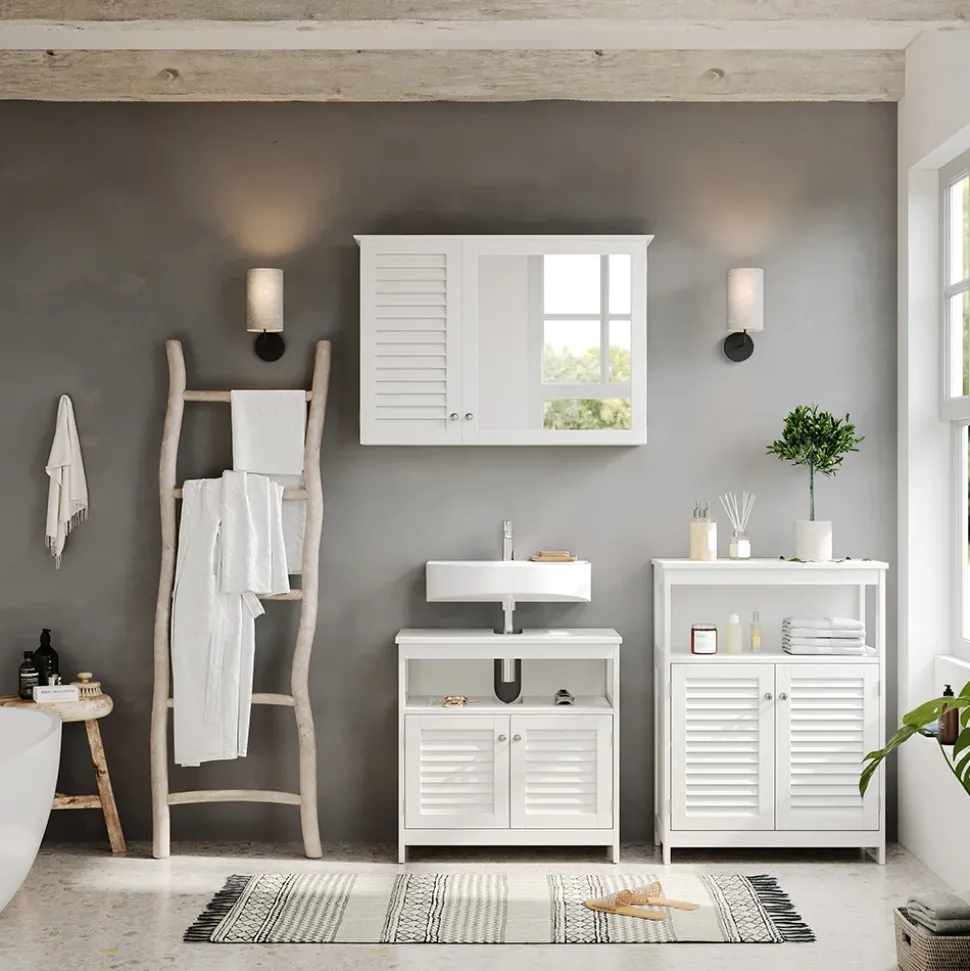 Midischrank Riad Weiß 60 x 80 cm mit Türen und offenem Fach Vicco