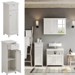 Midischrank Riad Weiß 32 x 87 cm mit Tür und Schublade Vicco