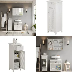 Midischrank Riad Weiß 32 x 87 cm mit Tür und Schublade Vicco