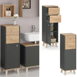 Midischrank Senyo Anthrazit 30 x 95 cm mit Schubladen Vicco