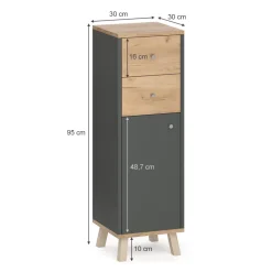 Midischrank Senyo Anthrazit 30 x 95 cm mit Schubladen Vicco