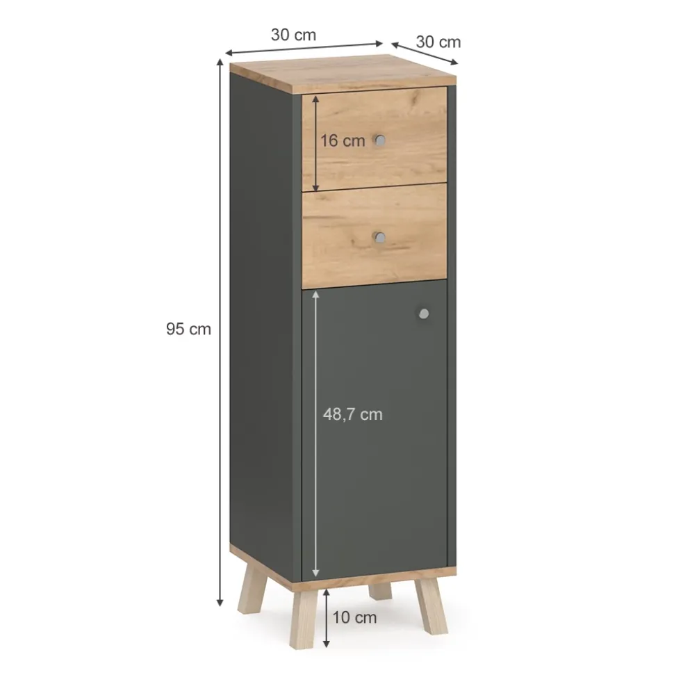 Midischrank Senyo Anthrazit 30 x 95 cm mit Schubladen Vicco