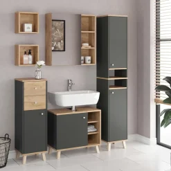 Midischrank Senyo Anthrazit 30 x 95 cm mit Schubladen Vicco