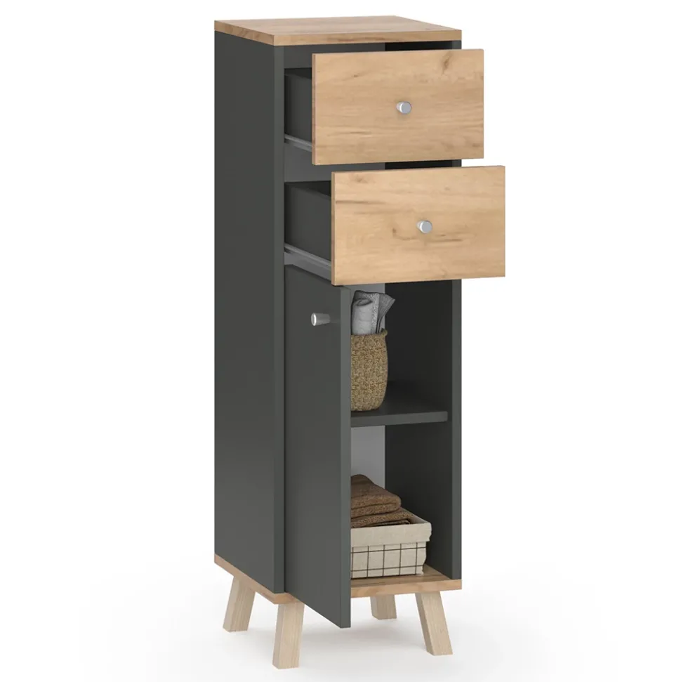 Midischrank Senyo Anthrazit 30 x 95 cm mit Schubladen Vicco