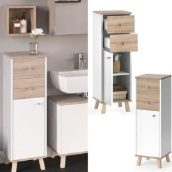 Midischrank Senyo Weiß 30 x 95 cm mit Schubladen Vicco