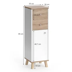 Midischrank Senyo Weiß 30 x 95 cm mit Schubladen Vicco