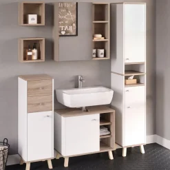 Midischrank Senyo Weiß 30 x 95 cm mit Schubladen Vicco